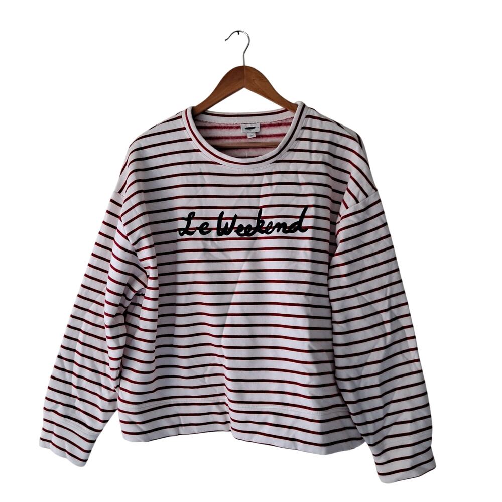 NWT J. Crew Striped Le Weekend Graphic Loose Sweatshirt Red White Womens Size XL - Picture 2 of 13